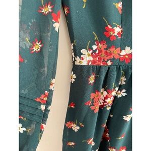 Madewell | Sheer-Sleeve Pintuck Ruffle Dress in Spruce Blooms